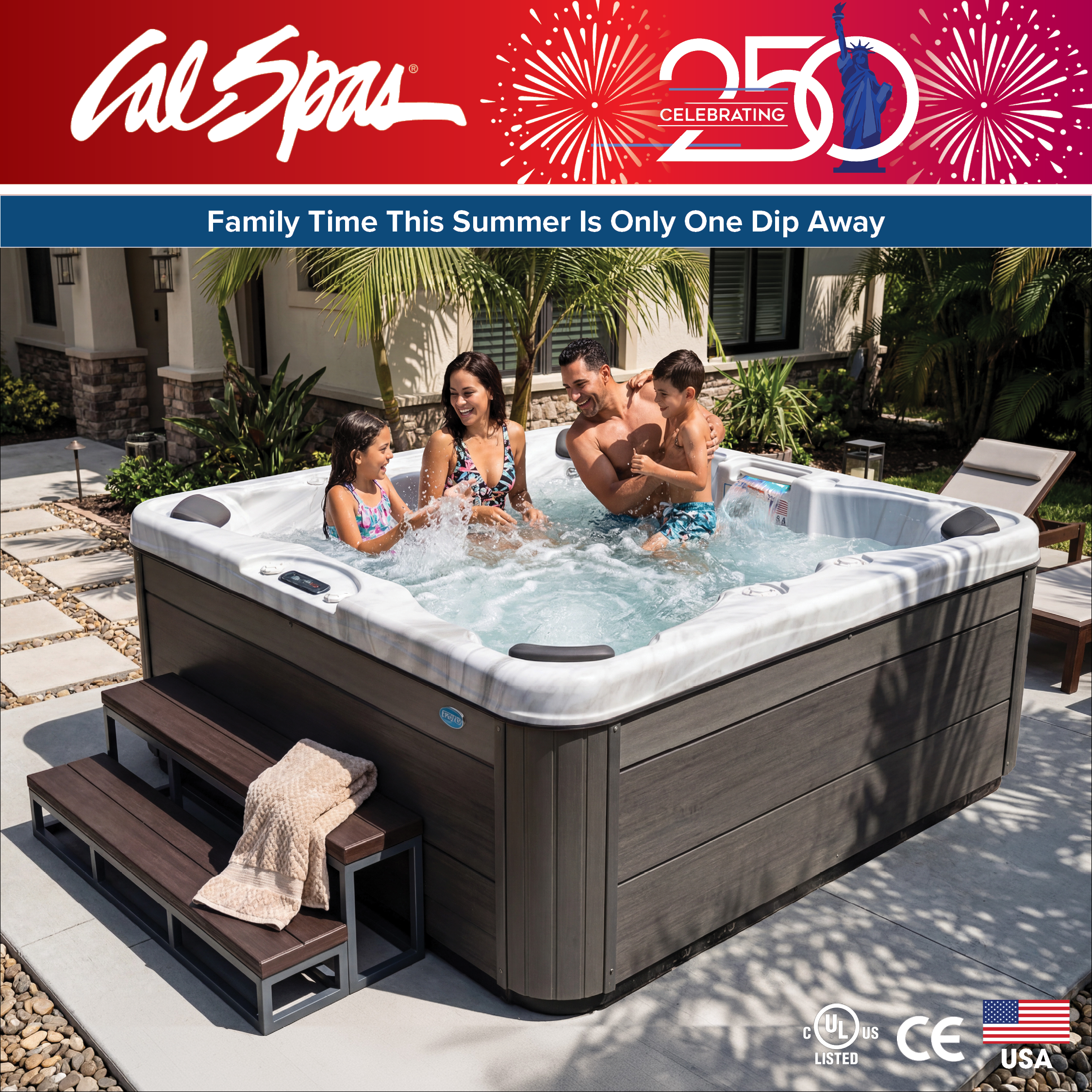 Calspas hot tub being used in a family setting - Porterville